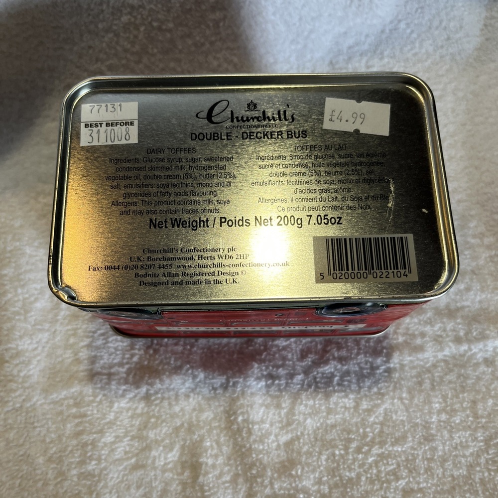 Churchill's London Transport Double-Decker Red Bus Coin Bank Tin - Picture 6 of 9
